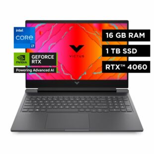 Laptop HP Gaming Victus 16-r1015la, Windows 11 Home Single Language, 16.1", Intel® Core™ i7, 16GB RAM, 1TB SSD, GPU NVIDIA® GeForce RTX™ 4060, FHD - 16.1" - Plata mica, logotipo cromado negro (A14LXLA)