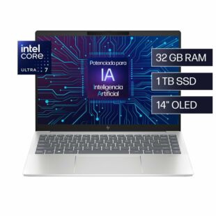 HP Pavilion Plus Laptop 14-ew1002la, Windows 11 Home Single Language, 14", Intel® Core™ Ultra 7, 32GB RAM, 1TB SSD, 2.8K, Plateado natural - 14" - Aluminio de color plata natural (A6QL1LA)