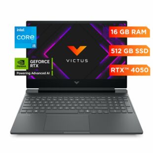 Laptop HP Gaming VICTUS 15-fa2701la, Intel Core i5, 16 GB RAM, NVIDIA® GeForce RTX™ 4050, 512 GB SSD, 15.6" FHD, Windows 11 Home - 15.6" - Plata mica, logotipo cromado negro (B81JGLA)