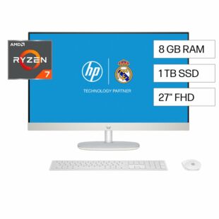 All in One HP 27-cr0272la, AMD Ryzen 7, 8 GB RAM, 1 TB SSD, 27" FHD, Windows 11 Home - 27-inch (68.58 cm) - Blanco nácar (BA1W5LA)