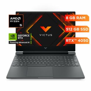 Laptop HP Gaming Victus 15-fb3011la, AMD Ryzen 5, 8 GB RAM, NVIDIA GeForce RTX 4050, 512 GB SSD, 15.6" FHD 144 Hz, Windows 11 Home - 15.6" - Plata mica, logotipo cromado negro (BK9L6LA)