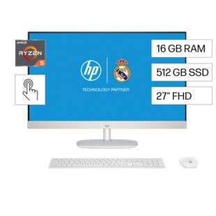 All-in-One HP 27-cr0253la PC, Windows 11 Home Single Language en modo S, 27", Pantalla táctil, AMD Ryzen™ 5, 16GB RAM, 512GB SSD, FHD, Blanco nácar - 27" - Blanco nácar (BM6V9LA)