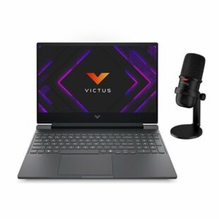 Laptop HP Gaming Victus 15-fa2019la + HyperX SoloCast - Micrófono USB - 15.6" - Plata mica, logotipo cromado negro (HP-BN1K1LA)