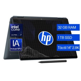Laptop  HP Spectre x360 2-in-1 14-eu0000la, Intel Core Ultra 7, 32 GB, 1 TB SSD, 14, pantalla táctil, 2.8K, Windows 11 Home Single Language - 14" - Aluminio en azul pizarra (A14MTLA)