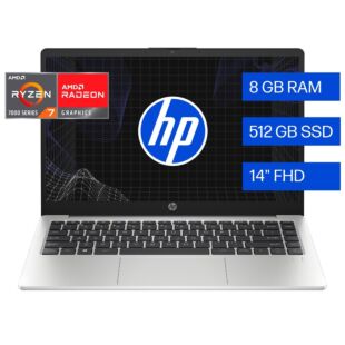 Laptop HP 245 G10 de 14", Windows 11 Home Single Language, AMD Ryzen™ 7, 8GB RAM, 512GB SSD - 14" - Plata turbo (AN0Y2LT)