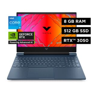 Laptop HP Gaming Victus 15-fa0021la, Intel® Core™ i5, 8GB RAM, GPU NVIDIA® GeForce RTX™ 3050, 512 GB SSD, 15.6", FHD, Windows 11 Home - 15.6" - Azul intenso, logotipo cromado (A14LCLA)