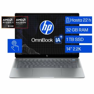 Laptop HP OmniBook Ultra 14-fd0001la, AMD Ryzen AI 9, 32 GB RAM, 1 TB SSD, 14" Táctil 2.2K, Windows 11 Home - 14" - Aluminio de color plata natural (B84FFLA)