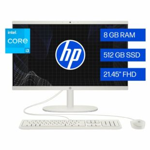 All-in-One HP Desktop 22-dg0230la, Windows 11 Home Single Language, 21.5", Intel® Core™ i3, 8GB RAM, 512GB SSD, FHD, Blanco cerámica - 21.5" - Cashmere White (BM7X2LA)