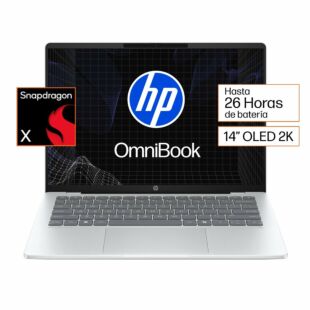Laptop HP Omnibook 5 NGAI 14-HE0000LA, Qualcomm Snapdragon, 16 GB, 512 GB SSD, 14, 2K Windows 11 Home - 14" - Aluminio de color plata glaciar (C1GP4LA)