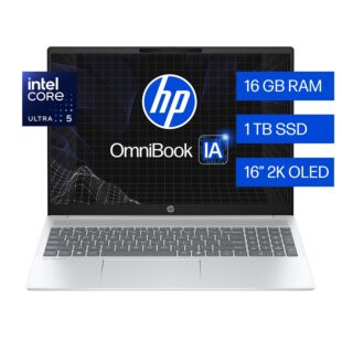 Laptop HP OmniBook 5 AI 16-af1050la, Intel Core Ultra 5, 16 GB RAM, 1 TB SSD, 16" 2K, Windows 11 Home - 16" - Aluminio de color plata glaciar (C34C2LA)