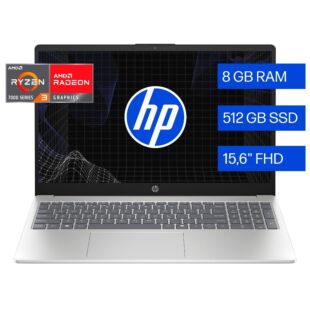Laptop HP 15-fc0240la, AMD Ryzen 3, 8 GB RAM, 512 GB SSD, 15.6" FHD, Windows 11 Home - 15.6" - Plateado natural (CD3E4LA)