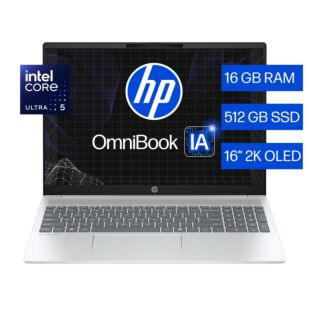 Laptop HP OmniBook 5 AI PC 16-af1053la, Intel Core Ultra 5, 16 GB RAM, 512 GB SSD, 16" 2K, Windows 11 Home - 16" - Aluminio de color plata glaciar (CK4N4LA)