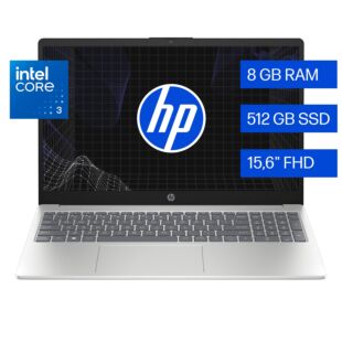 Laptop HP 15-fd0331la, Intel Core 3, 8 GB RAM, 512 GB SSD, 15.6" FHD, Windows 11 Home - 15.6" - ‌Natural silver (D0CJ4LA)