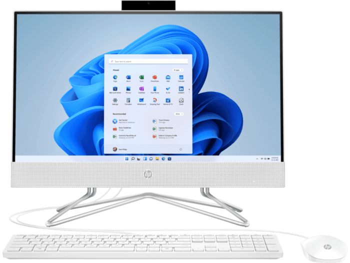 All in One HP 22-df104la - 21.5-inch (54.61 cm) - Blanco nieve (140S6AA) - Center facing