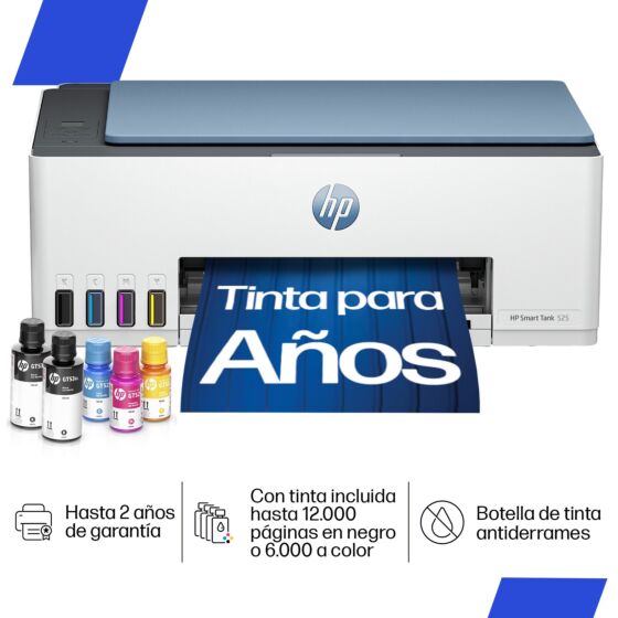 Impresora Multifuncional HP Smart Tank 525, Tinta Continua, Color, Copia, Escaner (1F3W3A) (1F3W3A)