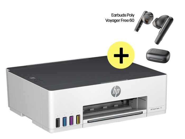 Impresora HP Smart Tank 210, Tinta Continua, Color, Wifi, Smart App + Earbuds Poly Voyager Free 60 UC (3D4L3A)