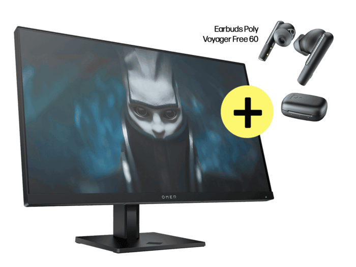 Monitor HP OMEN gaming FHD de 23,8" y 165 Hz + Earbuds HP Poly Voyager Free 60 UC - 780D9AA