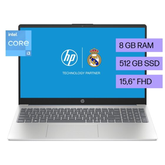 Laptop HP 15-fd0231la, Intel N-series, 8 GB RAM, 512 GB SSD, 15.6" FHD, Windows 11 Home - 15.6" - Cubierta azul claro de luna, base y marco de teclado en plata natural (B9TS7LA)