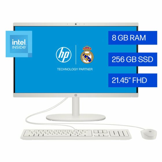 All in One HP 22-dg0202la, Intel N-series, 8 GB RAM, 256 GB SSD, 21.5" FHD, Windows 11 Home - 21.45-inch (54.48 cm) - Cashmere White (BM7W9LA)
