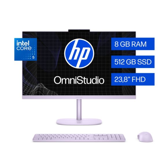 All-in-One HP OmniStudio 24-cu0052la, Intel Core 5, 8 GB RAM, 512 GB SSD, 23.8" FHD, Windows 11 Home - 23.8-inch (60.45 cm) - Amethyst haze (D36GKLA)