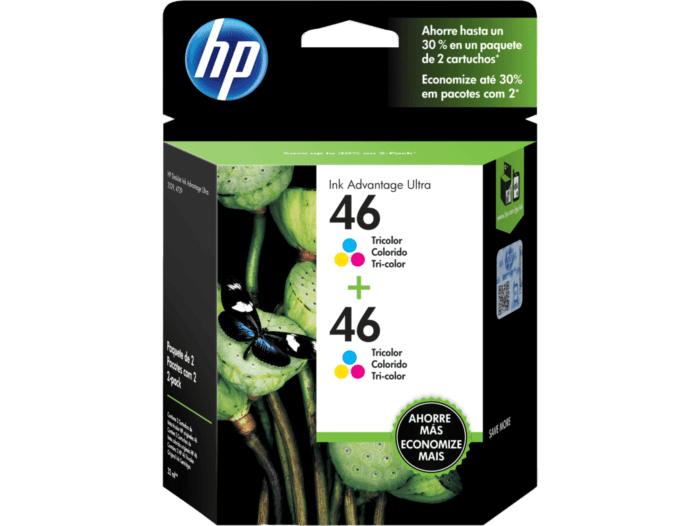 Pack de 2 Cartuchos de Tinta HP 46 Tricolor Advantage Original (M0H59AL) - Center facing