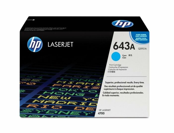 Cartucho de Tóner HP 643A Cian LaserJet Original (Q5951A) - Center facing