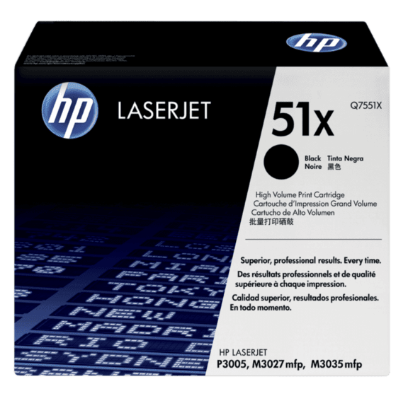 Cartucho de Tóner HP 51X Negro Alto Rendimiento LaserJet Original (Q7551X) - Center facing