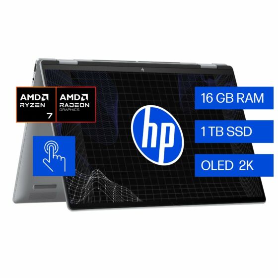 Laptop HP Envy x360 2-in-16-ad0003la, AMD Ryzen 7, 16 GB, 1 TB SSD, 16, Pantalla táctil, 3K Windows 11 Home - 16" - Aluminio de color plata natural (A4CJ0LA)