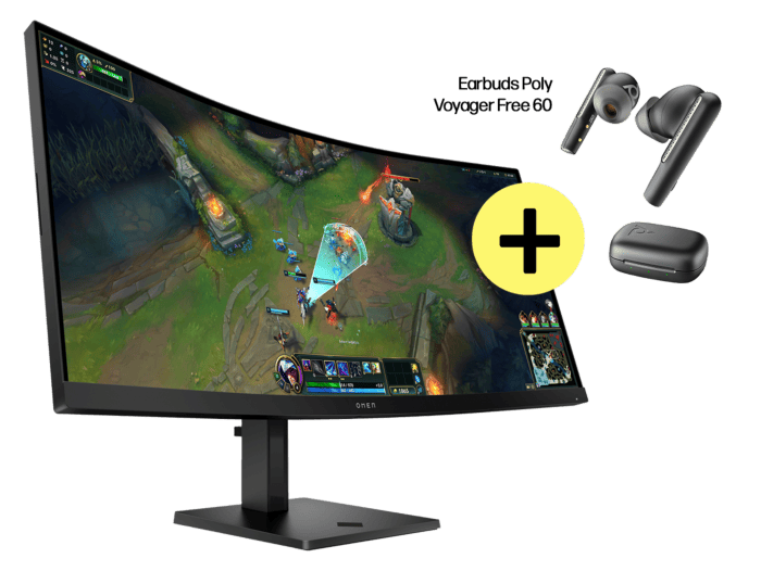 Monitor HP gaming curvo OMEN de 34 pulgadas, WQHDy 180 Hz - OMEN34c G2 (AV4C1AA) + Earbuds HP Poly Voyager Free 60 UC - HP-AV4C1AA - Monitor HP gaming curvo OMEN de 34 pulgadas, WQHDy 180 Hz - OMEN34c G2 (AV4C1AA) + Earbuds HP Poly Voyager Free 60 UC - HP