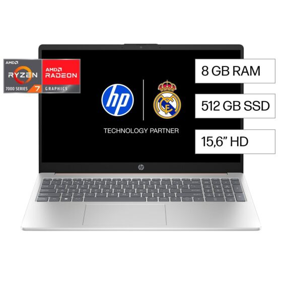 Laptop HP 15-fc0078la, AMD Ryzen 7, 8 GB RAM, 512 GB SSD, 15.6, HD Windows 11 Home - 15.6" - Cubierta de oro rosa pálido, base de plata natural y marco de teclado (AY6S9LA)