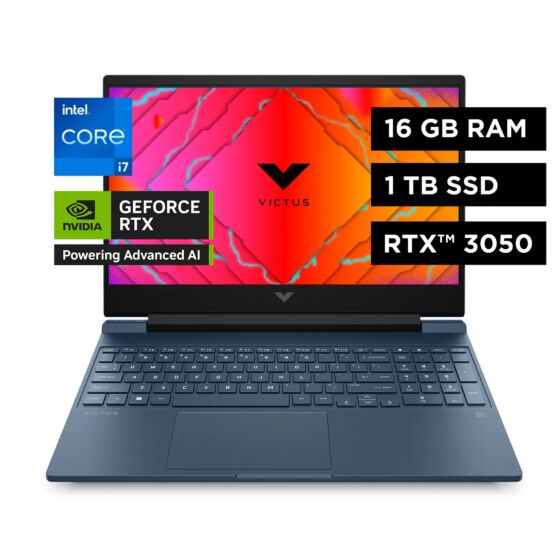 Laptop HP Gaming Victus 15-fa1096la, Intel® Core™ i7, 16GB RAM, GPU de portátil NVIDIA® GeForce RTX™ 3050 (GDDR6 de 6 GB dedicada), 1 TB SSD, 15.6