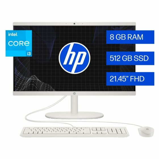 All-in-One HP Desktop 22-dg0230la, Windows 11 Home Single Language, 21.5", Intel® Core™ i3, 8GB RAM, 512GB SSD, FHD, Blanco cerámica - 21.5" - Cashmere White (BM7X2LA)