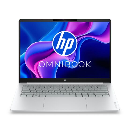 Laptop HP OmniBook 3 14-hu0052la, Intel Core 5, 8 GB RAM, 512 GB SSD, 14" Táctil 2K, Windows 11 Home - 14" - Cubierta y marco del teclado color glacier silver con base de lona gris (D70RTLA)