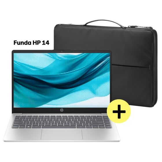 Laptop HP 14-em0251la, AMD Ryzen 5, 8 GB RAM, 512 GB SSD, 14" FHD, Windows 11 Home + Funda HP 14, Negro - 14" - Plateado natural (B9TM0LA)