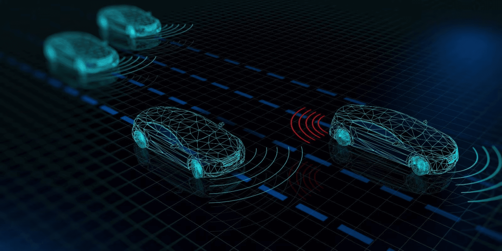 Ilustraci&oacute;n de veh&iacute;culo aut&oacute;nomo interactuando con otros veh&iacute;culos en la ruta.